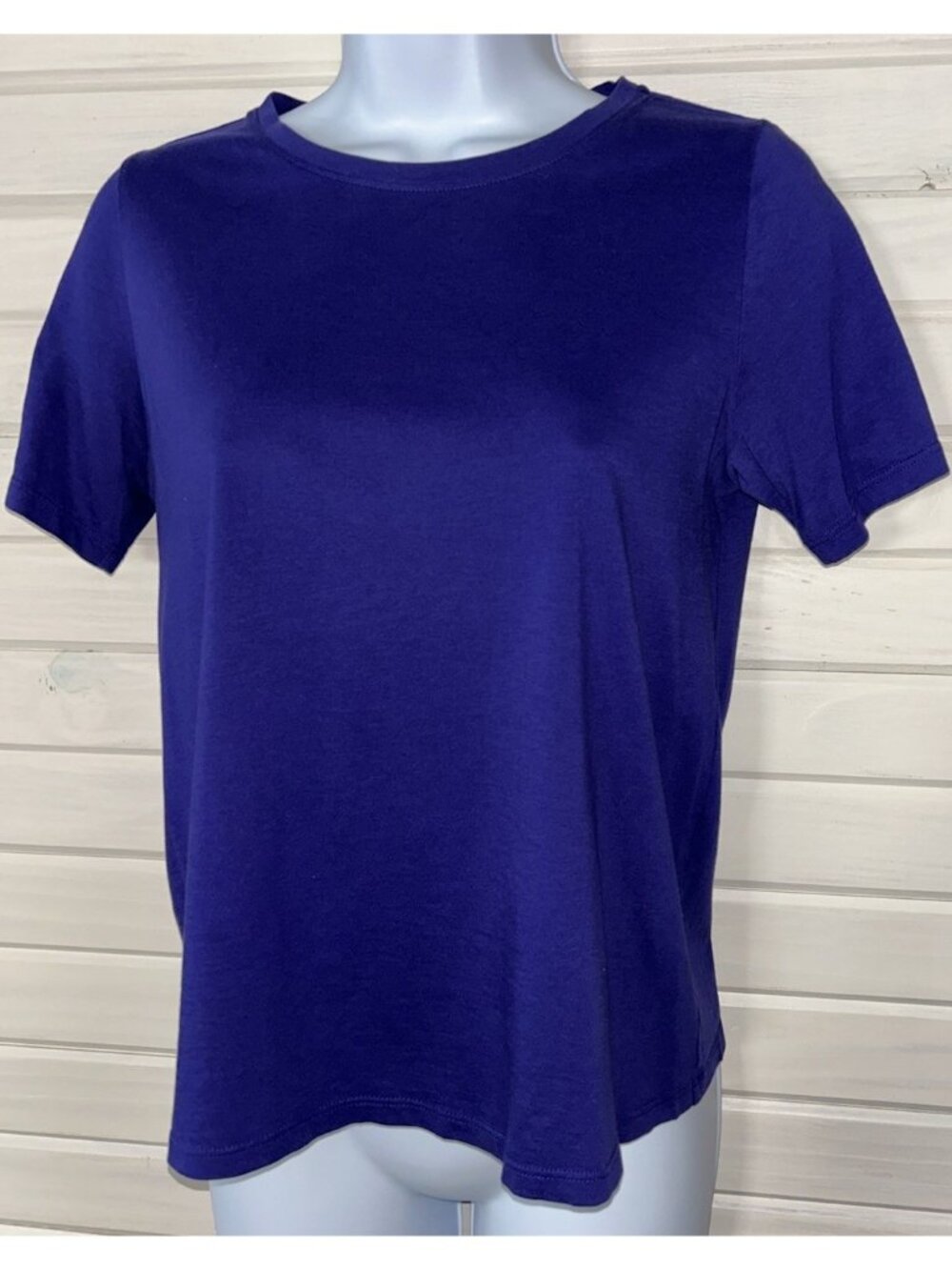Eileen Fisher Sz XXS Bluish Purple S/S Tee 100% Organic Cotton Top EUC